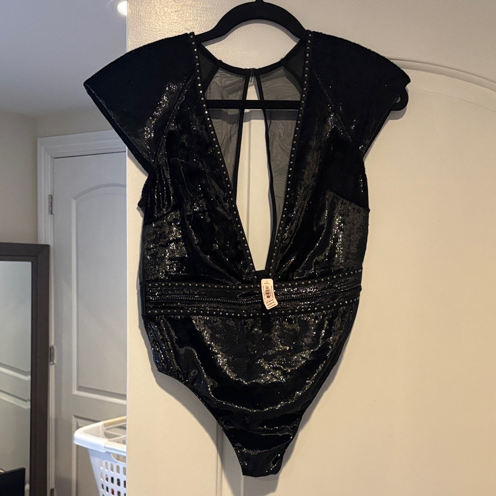 Victoria's Secret Black Sequin Studded Bodysuit